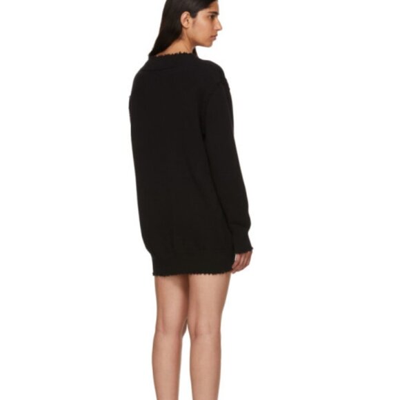 T by Alexander Wang Black Distressed V-Neck Sweater Dress - Picture 2 of 7